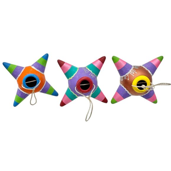 Playa del Carmen Mexican Clay Star Pinata Ornaments Set Of 3 Multicolor 3.5" Dia - Picture 3 of 5